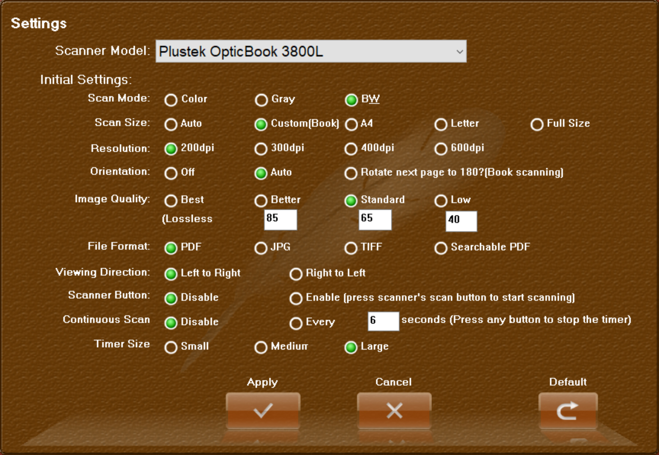 continuous scan settings